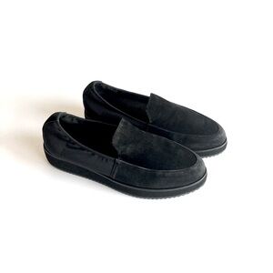 Eileen Fisher Black Suede Genuine Leather Stretch Fabric Loafers size 7.5